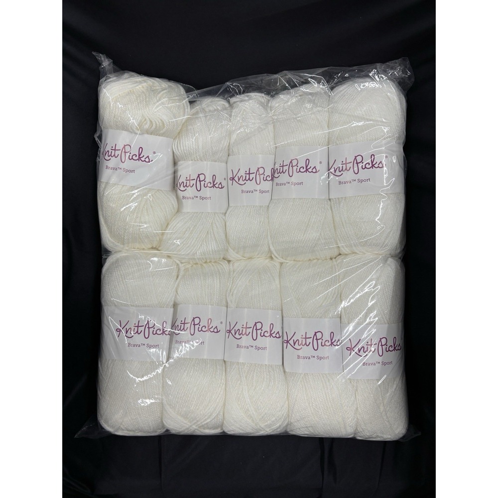 Lot Of 10 Knit Picks Brava Sport Yarn Acrylic, 273 Yards, White